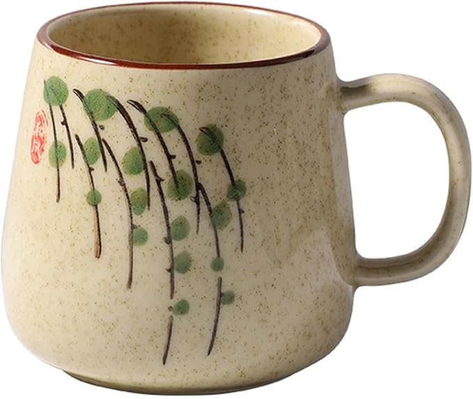Vintage Coffee Mug Japanese Retro Style Ceramic Cups, 380ml Kiln Change Clay Breakfast Cup Creative Gift for Friends(Style E)