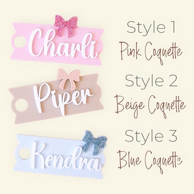 Personalized Tumbler Name Plate with Bow for Stanley Quencher H2.0, 20/30/40/64oz, Custom Name Tag, Stanley Cup accessories, Tumbler Lid Topper Gifts for Mom Her Girls, Made in USA
