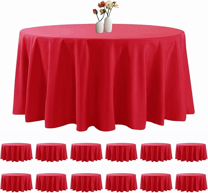 12 Pack Round Tablecloth 120 Inches Red Table Cloth Stain and Wrinkle Resistant Washable Polyester Fabric Table Cover for Party, Wedding and Banquet Decoration