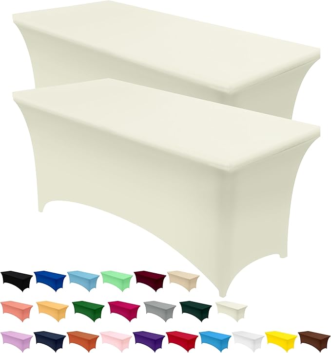 Utopia Kitchen Spandex Tablecloth 2 Pack [4FT, Ivory] Tight, Fitted, Washable and Wrinkle Resistant Stretch Table Cloth Rectangle Cover for Trade Show, Weddings & Parties [48Lx30Wx30H Inch]