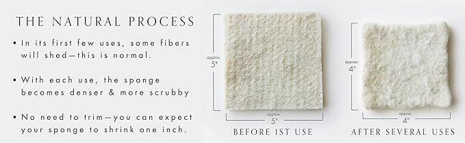 Keyaiira Wool Sponges 2-Pack - Environmentally Friendly, Long-Lasting & Compostable - Perfect for Dishes, Face, Body & Surfaces