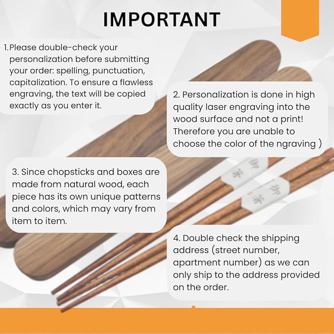 Walnut Chopsticks Reusable Engraved With Personalized Names Classic or Japanese Chinese Style Wood Dinnerware Utensils Wedding Birthday Anniversary Gift (Walnut Wood Chopsticks)