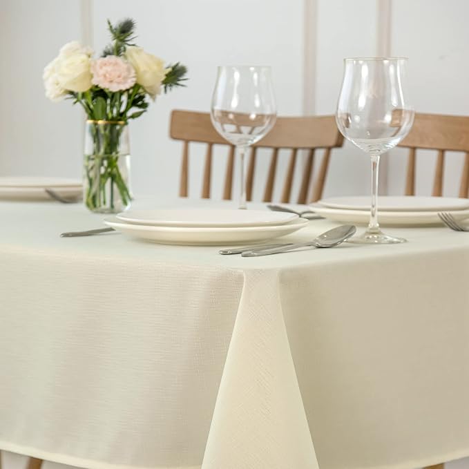 maxmill Square Tablecloth Water Resistance Antiwrinkle Spill Proof Linen Looking Texture Table Cloth, Decorative Fabric Table Cover for Banquet Parties Event Holiday Dinner, 70 x 70 Inch, Ivory
