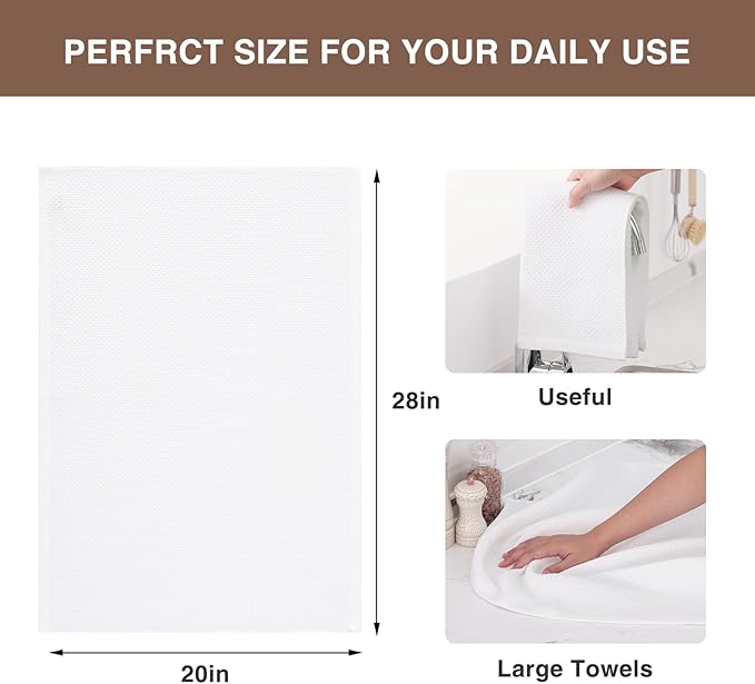 Homaxy 100% Cotton Oversized Waffle Weave Kitchen Dish Towels, Ultra Soft Absorbent Quick Drying Cleaning Towel, 20x28 Inches, 8-Pack, White
