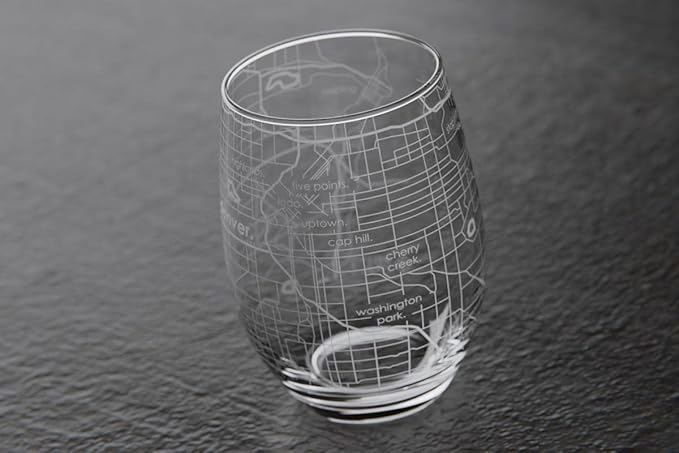 Well Told Engraved Denver Colorado Map Stemless Wine Glass, Etched Wine Glass (15 oz, Clear) City Map Wine Glass, Custom Wine Glass, Gifts for Wine Lovers