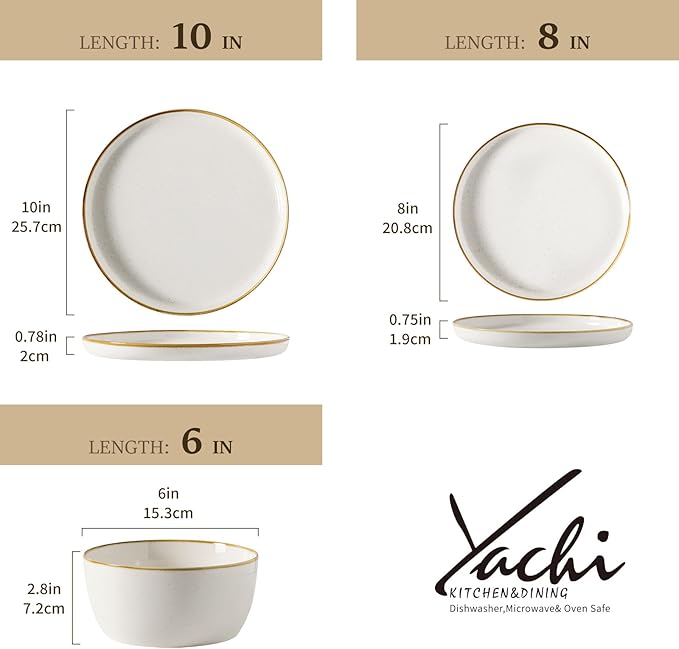 Yachi Plates and Bowls Sets, 12 Pieces Modern Porcelain Dinnerware Set for 4 Kitchen Dinner Set Ceramic Dishware Dishes Set Microwave and Dishwasher Safe, White, Series