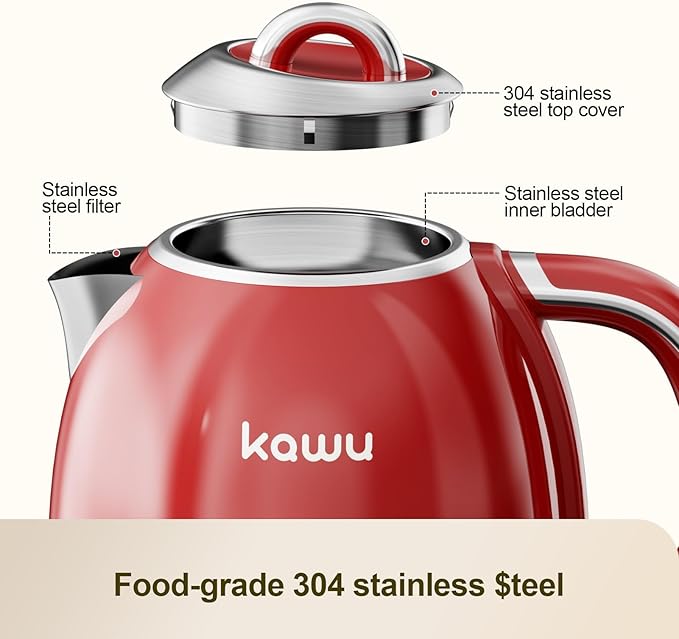 Kawu Electric Kettle, 1.3L/1.4QT Retro Hot Water Tea Kettle & Coffee Pot with Automatic Shut Off, 1000W Electric Tea Kettle with Stainless Steel Inner, Water Boiler for Home & Kitchen, Keep Warm