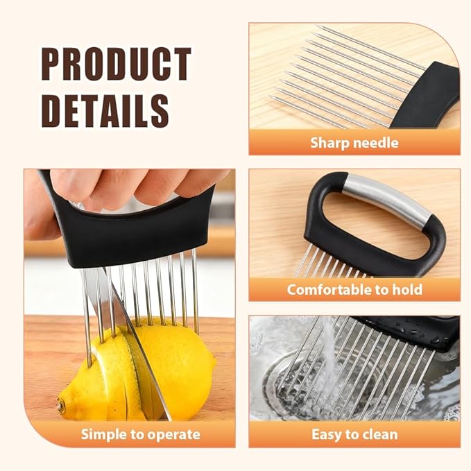 Onion Slice Holder, 2025 New Stainless Steel Onion Slice Holder Lemon Slicer Vegetable Cutter for Meat, Potato, Tomato (1Pc)