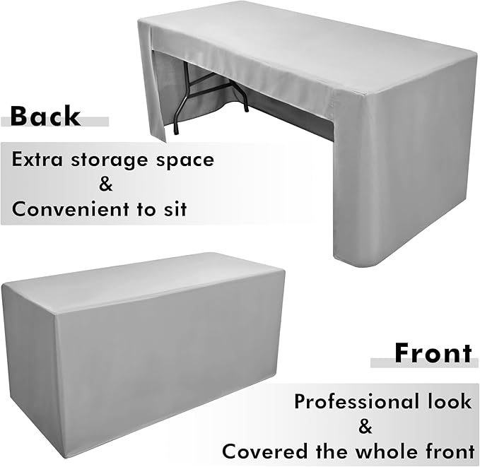 Nasitos 2 Pack Silver Fitted Table Covers for 8 Foot Tables-Open Back Folding Table Cover Washable Table Cloth for Rectangular Table, Parties, Wedding, Banquet, Jewelry Shows, Craft Fair, Cocktails