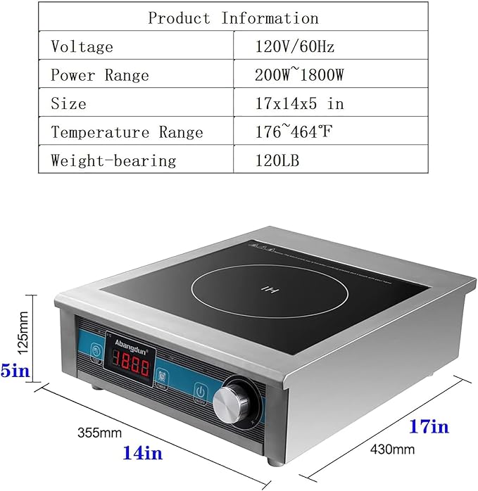 Commercial Grade Countertop Burner 1800 W /120V Commercial Induction Cooktop 9 Inch Heating Coil Hot Plate