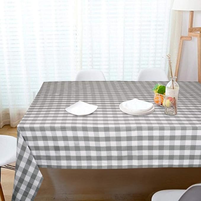 Urban Villa Tablecloth Buffalo Check Table Cloth Tabletop Cover Kitchen Dining Tablecloth 100%Cotton Great Parties Wedding Holiday Dinner Grey/White Color Rectangle 60X84 Inches 6-8 Seats Table Cloth