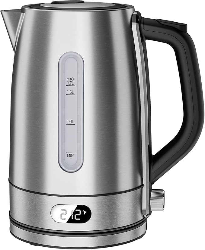 Kndko Electric Kettle,Temperature Adjustmenet, Stainless Steel Filter and Kettle,1.7L Tea Kettle & Hot Water Boiler For Coffee & Tea, Automatic Shut Off, 1500W, Silver
