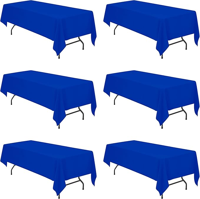 BRILLMAX 6 Pack Royal Blue Tablecloths 60 x 126 Inch for 8ft Rectangle Tables - 150 GSM Polyester Fabric, 15" Standard Drop, Water, Stain & Wrinkle Resistant Cloth Cover for Wedding Dining Buffet
