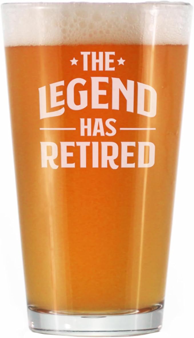 Bevvee The Legend Has Retired - Pint Glass for Beer - Funny Retirement Gifts for Boss or Coworkers - 16 Oz