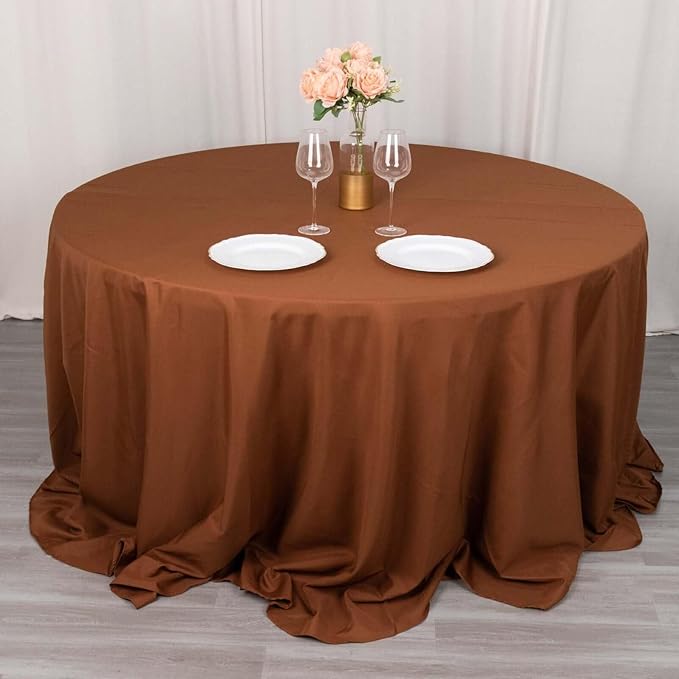 Efavormart Round Tablecloth, 132 Inch Stain & Wrinkle Resistant Washable Table Cloth, Decorative Polyester Fabric Table Cover for Banquet, Wedding, Dining- Brown