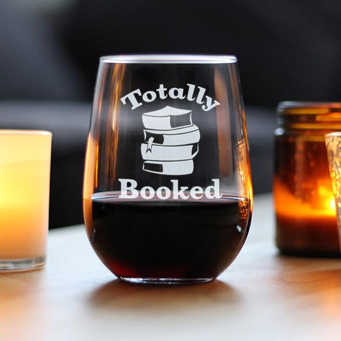 Bevvee Totally Booked - Stemless Wine Glass - Funny Book Club Gifts for Lovers of Reading & Fun Librarians - Large