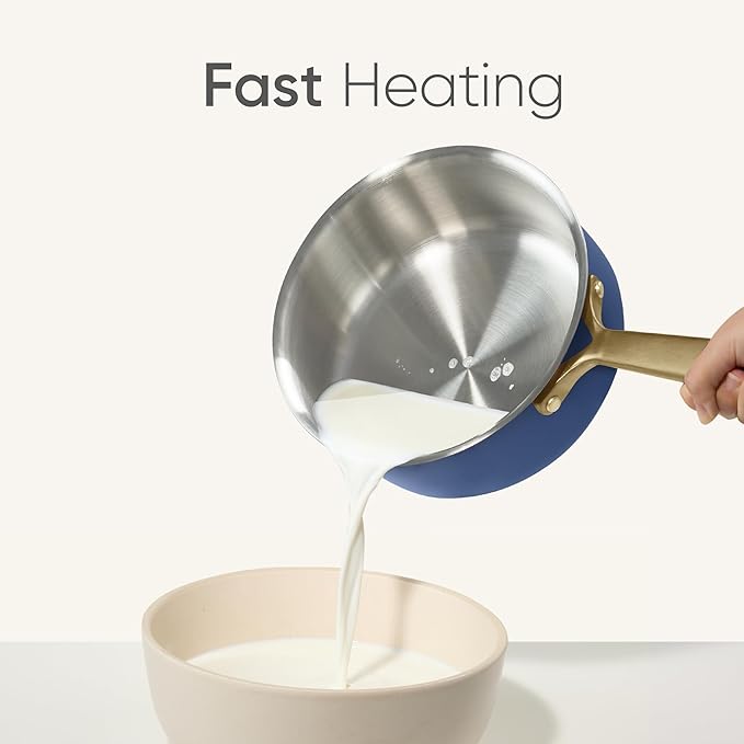 CAROTE 2Qt Stainless Steel Saucepan, Non-Toxic Cookware Set with Lids,Outer Ceramic Layer,Small Cooking Pot, Even Heating, Fits All Stoves,Oven & Dishwasher Safe,Blue