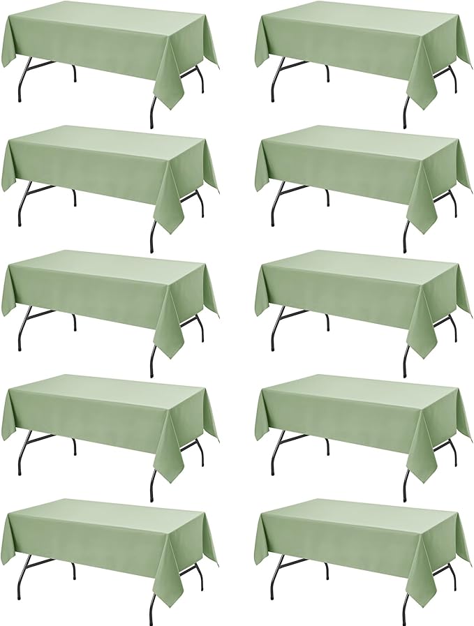 10-Pack Sage Green Tablecloths for Rectangle Tables, 54 x 108 Inches, Stain-Resistant Polyester Fabric for 6 Foot Tables - Washable Table Covers for Weddings, Birthday Parties, Events