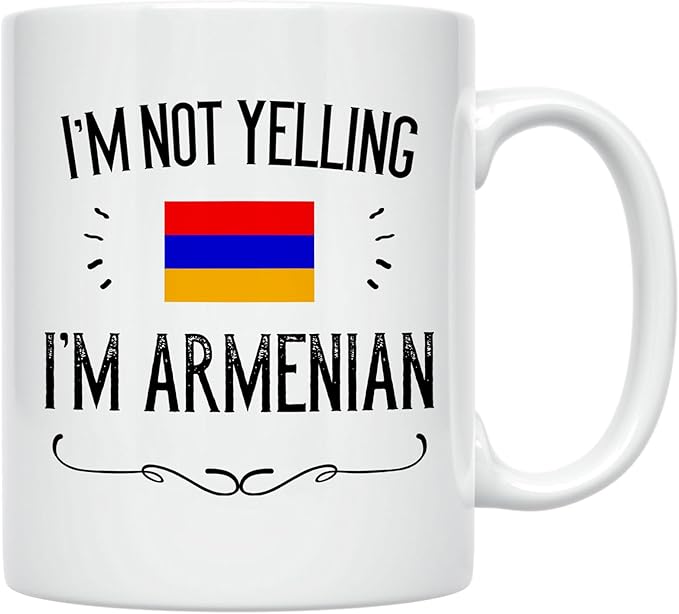 Casitika Funny Armenian Gifts. I'm Not Yelling I'm Armenian Coffee Cups. Ceramic Mug. Armenia Proud Gift Idea Featuring The Armenia Flag. (11 oz White)