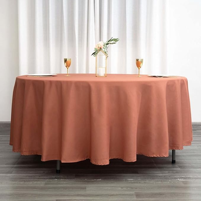 Efavormart Round Tablecloth, 108 Inch Stain & Wrinkle Resistant Washable Table Cloth, Decorative Polyester Fabric Table Cover for Banquet, Wedding, Dining- Terracotta