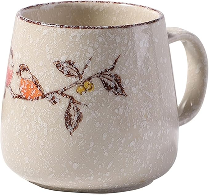 Vintage Coffee Mug Japanese Retro Style Ceramic Cups, 380ml Kiln Change Clay Breakfast Cup Creative Gift for Friends(Style C)