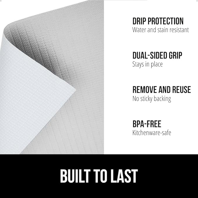 GORILLA GRIP DripGuard Shelf Liner, Non Adhesive Drawer and Kitchen Cabinet Protector, 24x240 Inch, Slip Resistant BPA Free Smooth Surface Plastic Liners for Cabinets, Bathrooms, Closets, Light Gray
