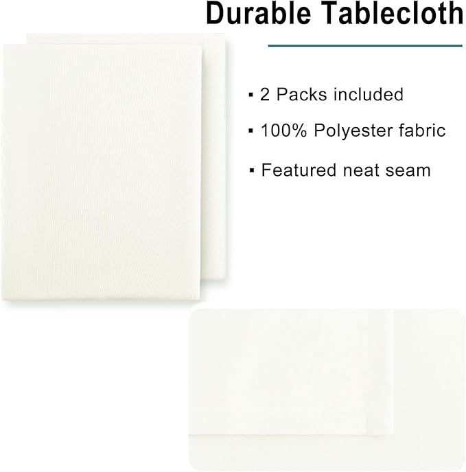 Hiasan 2 Pieces Ivory Tablecloth Rectangle - Waterproof and Spillproof Washable Fabric Table Cloth for Card Tables, 54 x 80 Inch