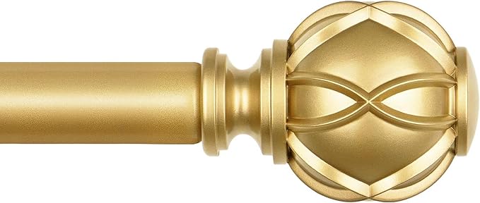 Curtain Rod 48 to 84 Inch, HOTOZON Heavy Duty Curtain Rods for Windows, Telescoping Single Drapery Rod with Netted Texture Finials, Antique Gold
