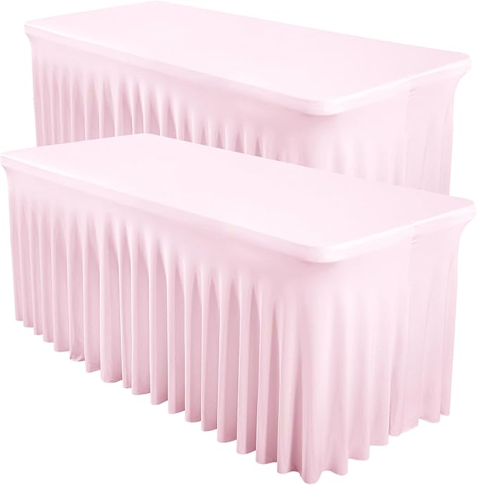 2 Packs Baby Pink Spandex Tableclothes for 6 Foot Rectangle Table, Spandex Table Covers 6FT Stretch Table Skirts Rectangle Tables Wrinkle Free Fitted Tablecover for Event, Wedding, Banquet & Parties