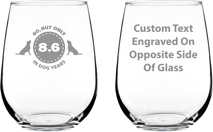 Custom 60th Birthday Dog Years - Personalized Stemless Wine Glass Gift - Unique Funny Bday Gifts for Women and Men Turning 60 - Large 17 Ounce - Customized Wine Glass Gift