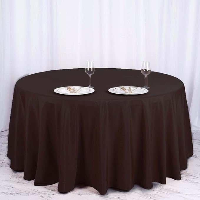 Efavormart Round Tablecloth, 120 Inch Stain & Wrinkle Resistant Washable Table Cloth, Decorative Polyester Fabric Table Cover for Banquet, Wedding, Dining - Chocolate