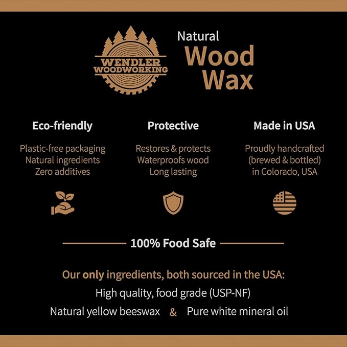 Natural Wood Wax (4 oz) for Cutting Boards, Wooden Utensils, Butcher Blocks, Wooden Surfaces - Made with Natural Beeswax and Mineral Oil, Handcrafted in USA, Food Safe, Conditioner, Wood Butter