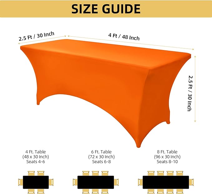 2-Pack 4ft Spandex Table Covers for Rectangular Folding Tables - Wrinkle Resistant Stretch Tight Table Cloths - Ultimate Fitted Table Protector for Parties, Banquet, and Wedding