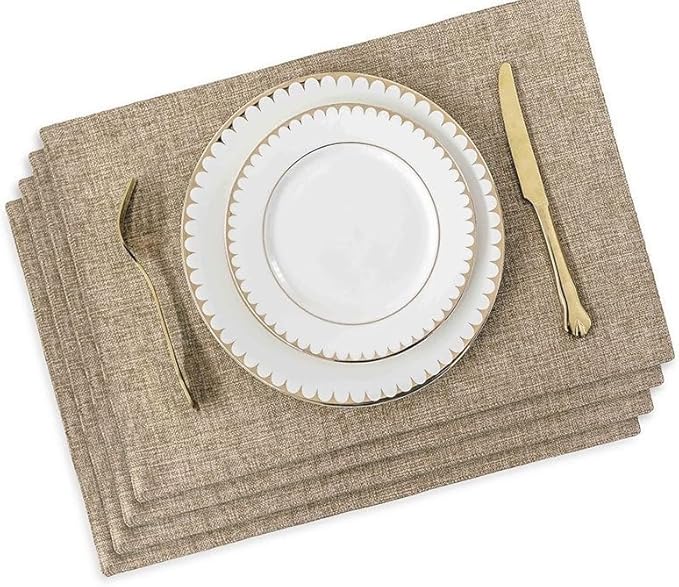Non-Slip Placemats Woven Blue Set of 4/6 Pieces Heat Dining for Kitchen Washable Table Mat(Champagne 4 Pieces)