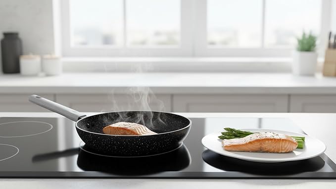 15-Piece Nonstick Cookware Set, Pots and Pans with Ceramic Coating, PFOA Free, Induction Ready with Stay-Cool Handles, Dishwasher Safe, Works with All Stovetops, Black/Grey Speckle