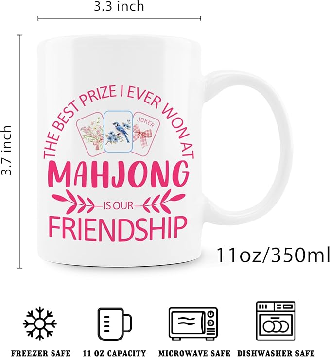 Preppy Pink Mahjong Mug, Gifts for Mahjong Players Mug, Mahjong Gift for Women Men, Mah jong Accessories and Gifts, Ceramic Coffee Tea Mug 11 oz