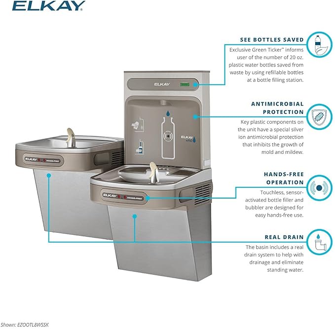 Elkay EZH2O Bottle Filling Station with Bi-Level ADA Cooler Dual Hands Free Activation Refrigerated Stainless