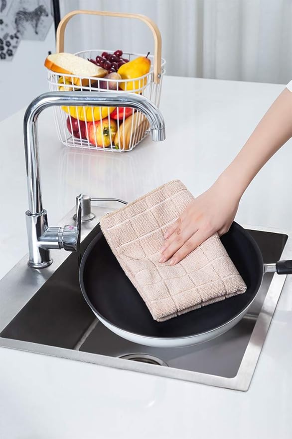 Microfiber Dish Towels - Soft, Super Absorbent and Lint Free Kitchen Towels - 8 Pack (Lattice Designed Camel Colors) - 26 x 18 Inch (Camel)