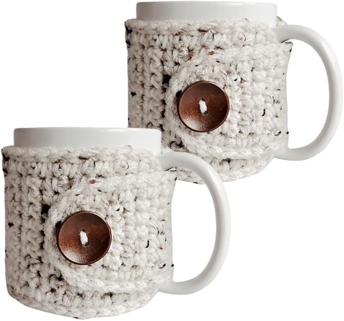 Nandy’s Nook Handmade Mug Cozy Set (2 Pack) – Crochet Coffee & Tea Sleeves, Warm Winter Valentine Gift for Her, Custom Color Options