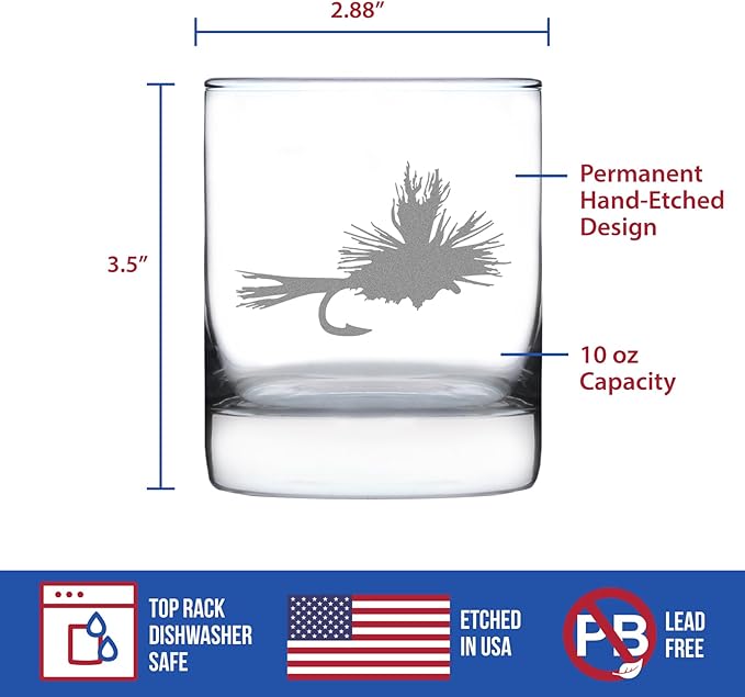 Custom Fly Fishing - Personalized Whiskey Rocks Glass - Unique Flyfishing Themed Gifts for Fishermen - 10.25 Ounce - Customized Bourbon Glass Gift