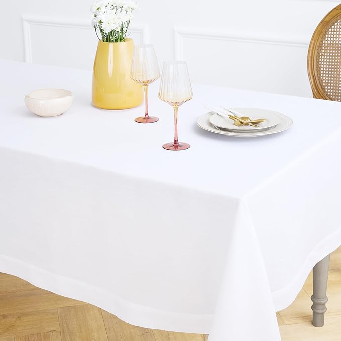 Solino Home Linen White Tablecloth 60 x 132 Inch - 100% Pure Linen Rectangular Tablecloth - Machine Washable Table Cloth for Winter, Valentines, Spring, Easter - Fete