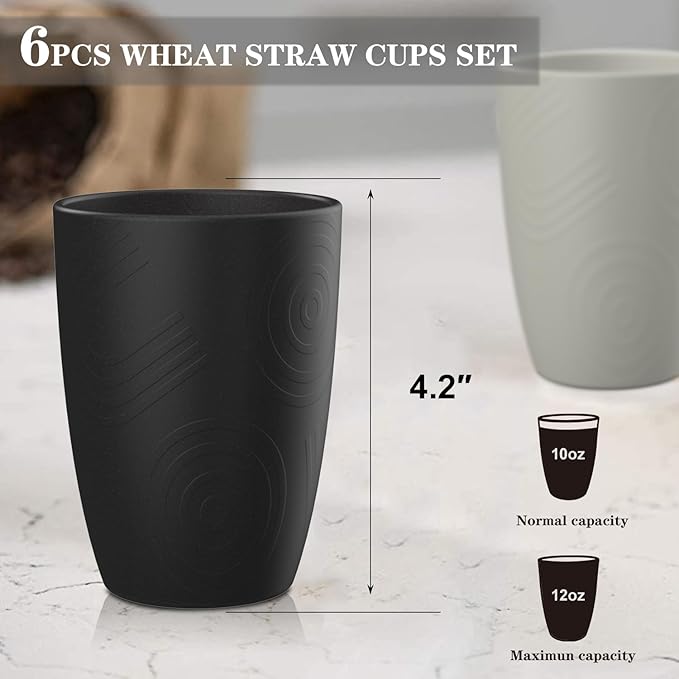 Homienly Glasses Drinking Set 12 OZ Wheat Straw cups- Reusable Drinking Vessel,Dishwasher Safe Cups for Kitchen-Grey Stone