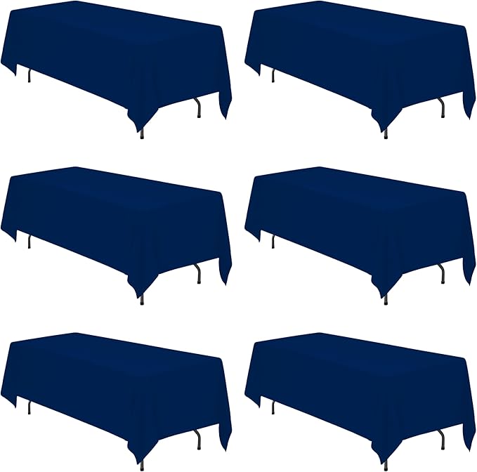 BRILLMAX 6 Pack Navy Blue Tablecloths 70 x 120 Inch for 6ft & 8ft Rectangle Tables - 150 GSM Polyester Fabric, Universal Fit, Water, Stain & Wrinkle Resistant Cloth Cover for Wedding Banquet Dining