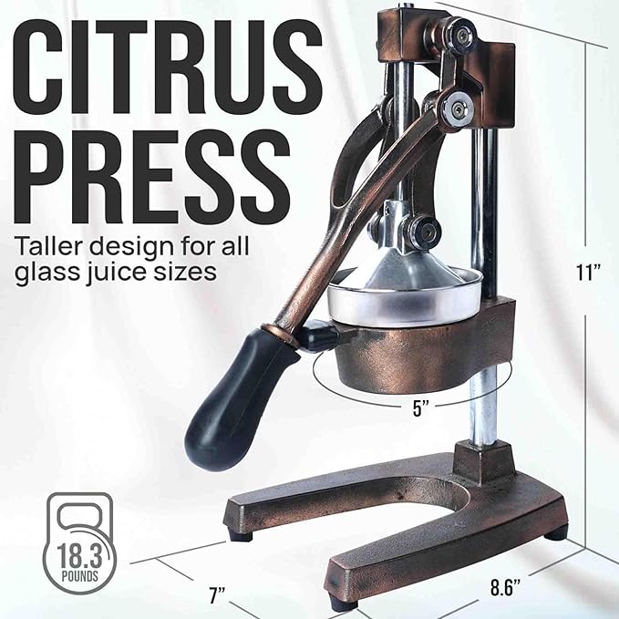 Zulay Kitchen Cast Iron Juicer - Easy-to-Clean Heavy-Duty Manual Juicer, Professional Citrus Juicer - Stainless Steel Lemon Squeezer - Manual Citrus Press & Orange Squeezer - Orange Juicer (Copper)