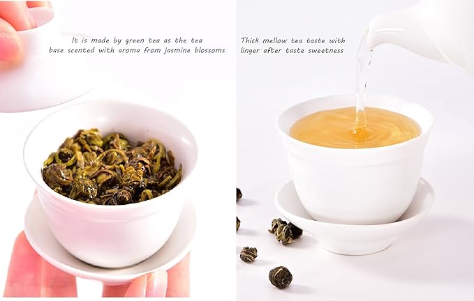 TIAN HU SHAN Jasmine Dragon Pearls Green Tea Loose Leaf 4 Ounce (Pack of 4) 114g*4tins
