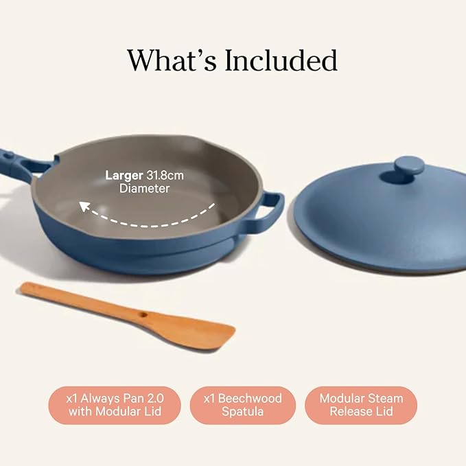 Our Place Large Always Pan | 12.5" Ceramic Pan with Modular Lid & Beechwood Spatula | Patented 10-in-1 Nonstick, Non-Toxic Cookware Made Without PFAS | Induction & Oven-Safe up to 450°F | Char