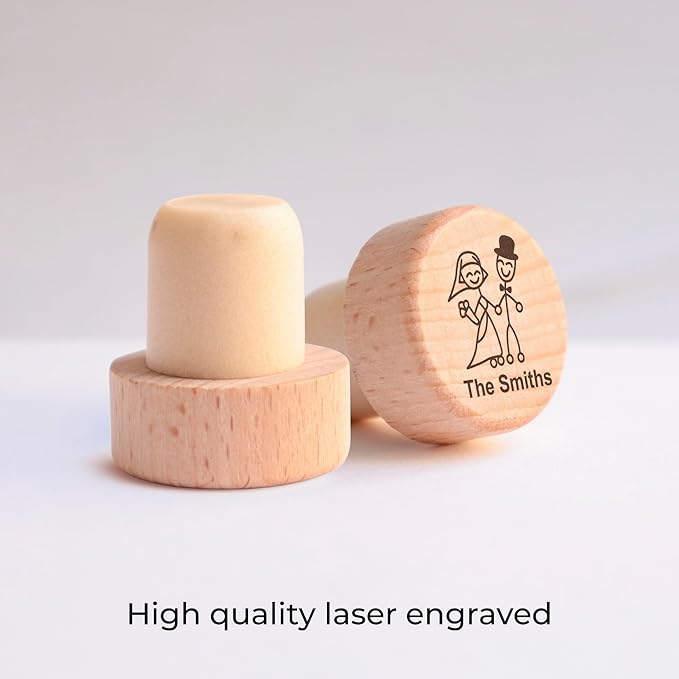 Custom wooden wine bottle stopper for party favors, personalized engraved wedding gifts set, house warming gift new home, It's wine o clock, souvenir presents for guest in bulk (Couple Figures)