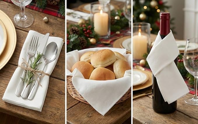 Lightnpro Cotton Napkins Set of 12, Dinner Cloth Napkins with Pico Cut Edges, Washable and Reusable for Dining, Parties, Weddings, Holiday & Everyday Use - 18x18 Inch White Color