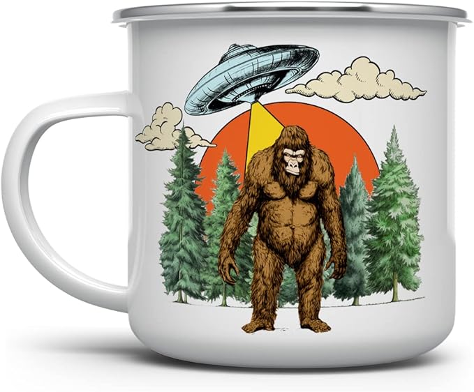 Loftipop Bigfoot Sasquatch UFO Alien Abduction Retro Campfire Mug, Outdoor Camping Coffee Cup, Paranormal Lover Gift (12oz)