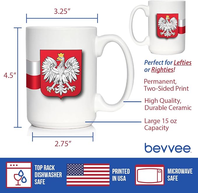 Bevvee Poland Flag Coffee Mug - Polish Gifts for Women & Men - Large 15oz White Ceramic